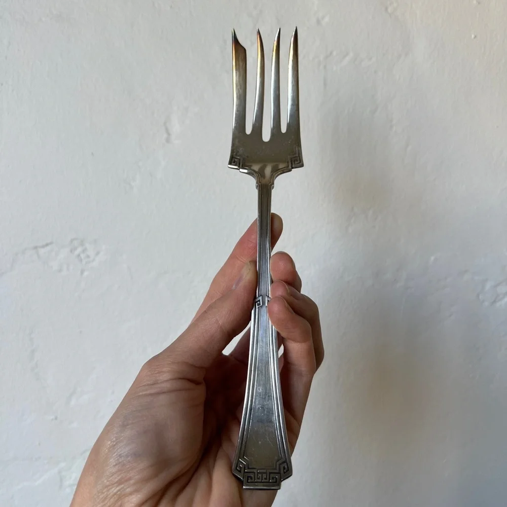 Rogers Antique Vintage silver plate decorative serving fork Greek Grecian style